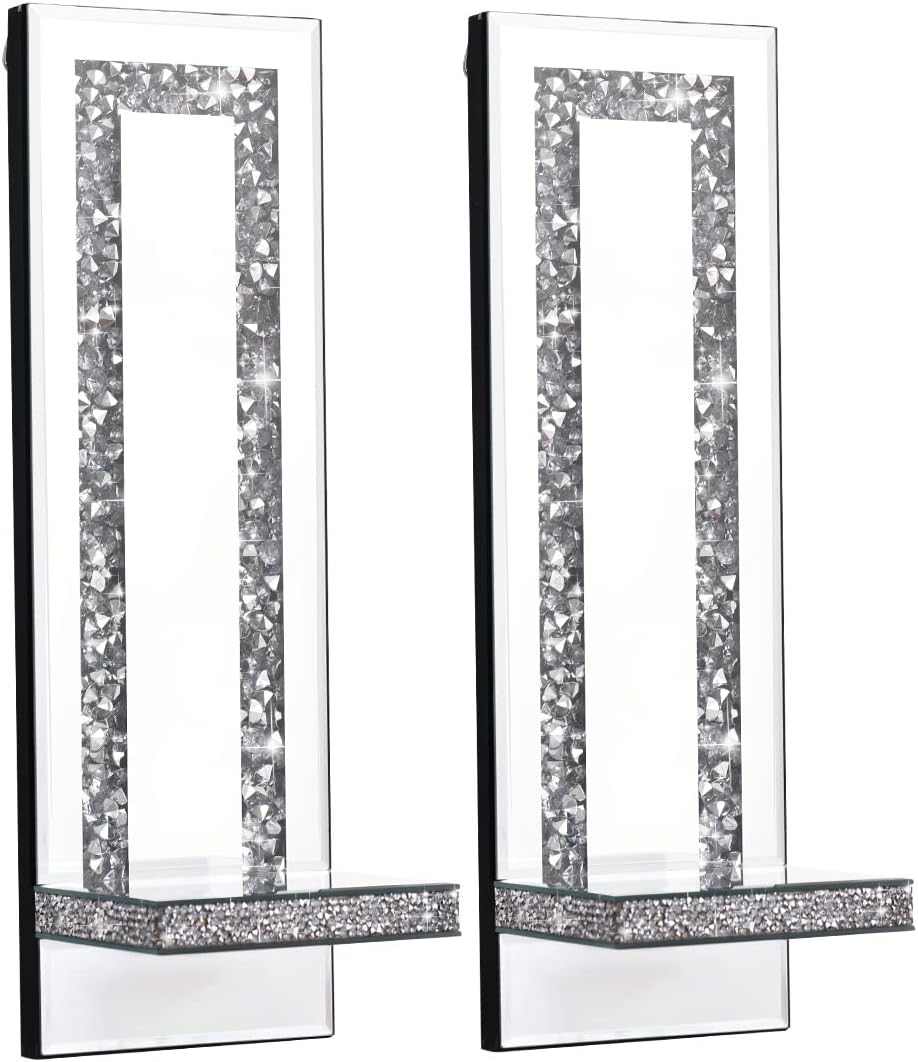 Sparkling Crystal Crush Diamond Mirrored Wall Sconces - Set of 2