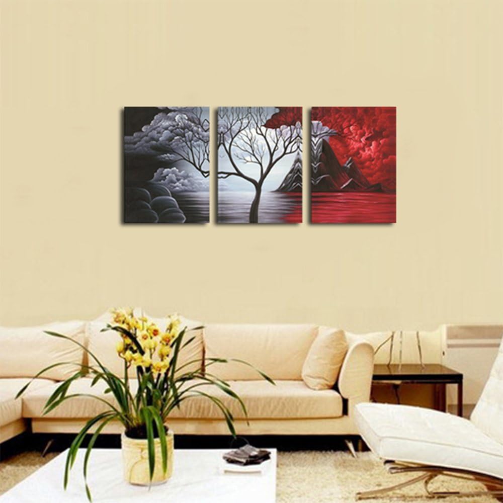 Wieco Art The Cloud Tree 3-Panel Giclee Canvas Wall Art - Modern Abstract Seascape Decor