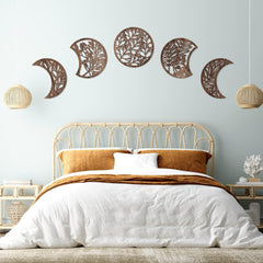 Jetec 5-Piece Wooden Moon Phase Wall Art Decor Set, Nordic Boho Lunar Aesthetic