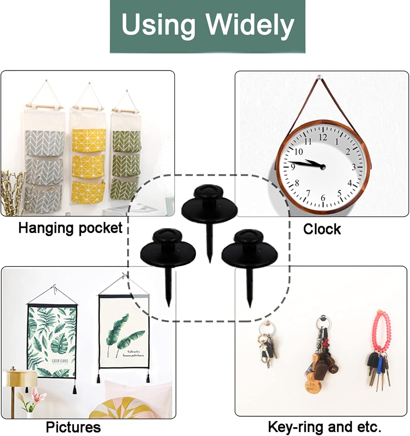30 Black Double-Headed Push Pin Picture Hangers for Renter-Friendly Wall Decor