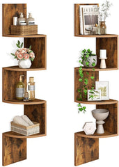 HOOBRO Rustic Floating Corner Shelves Set (2-Pack) - 4-Tier Wall Mounted Storage