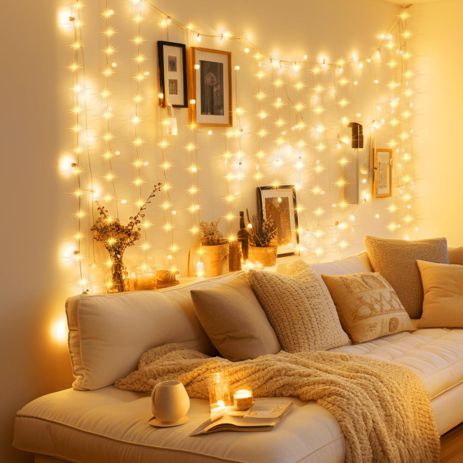 Minetom Dimmable Warm White USB Powered 300 LED Fairy Curtain Lights Remote