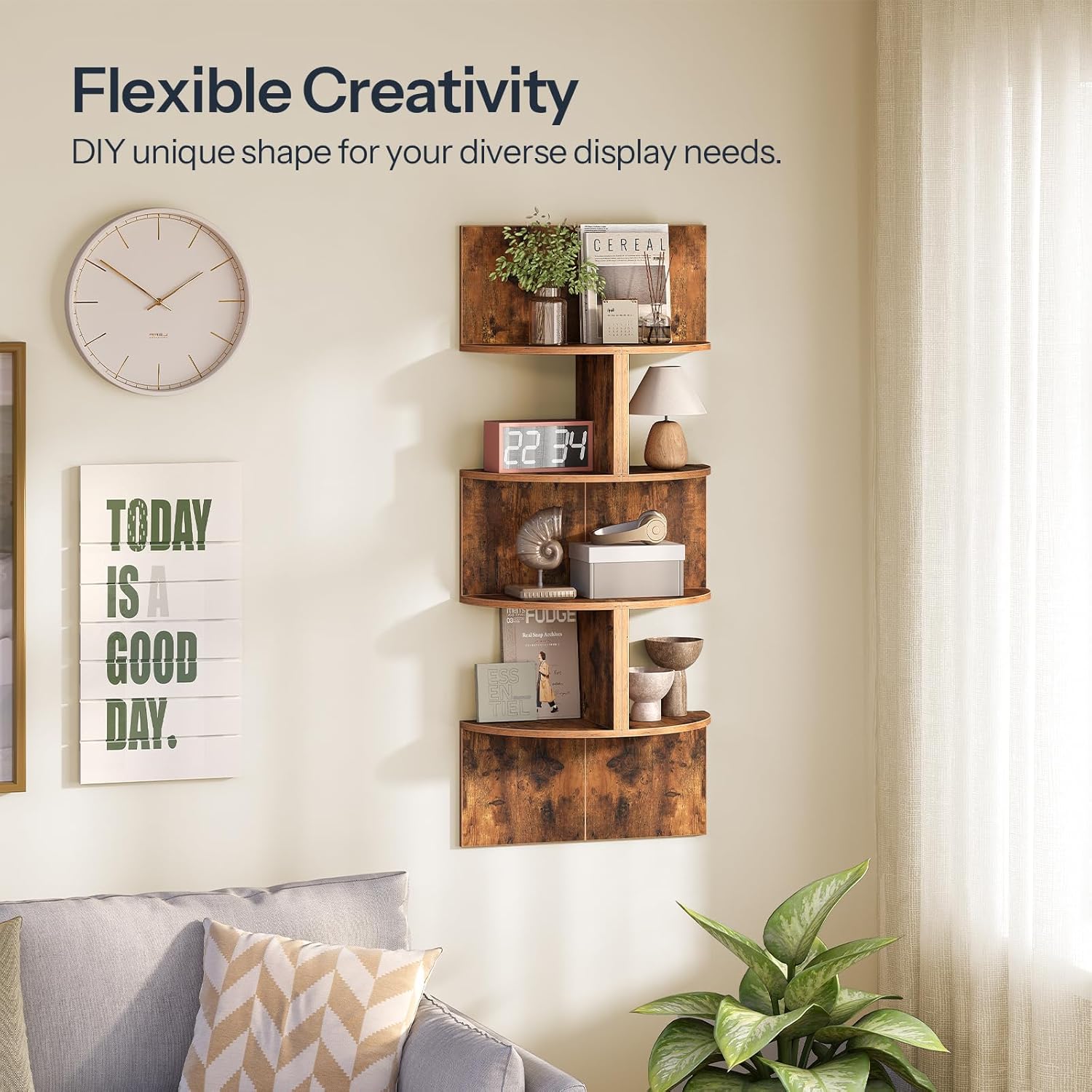 HOOBRO Rustic Floating Corner Shelves Set (2-Pack) - 4-Tier Wall Mounted Storage