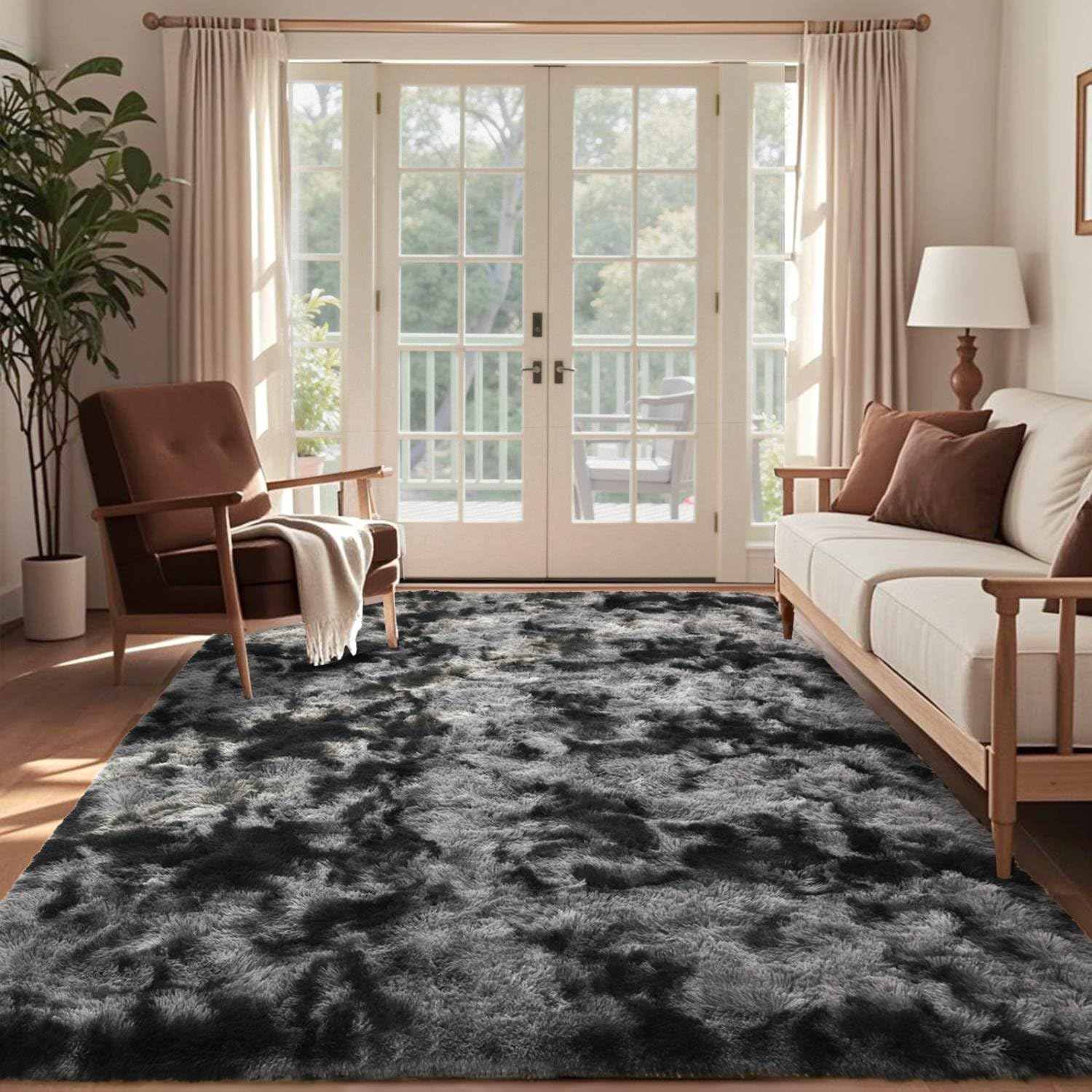 Ultra Soft Fluffy Tie-Dyed Shag Area Rug for Living Room