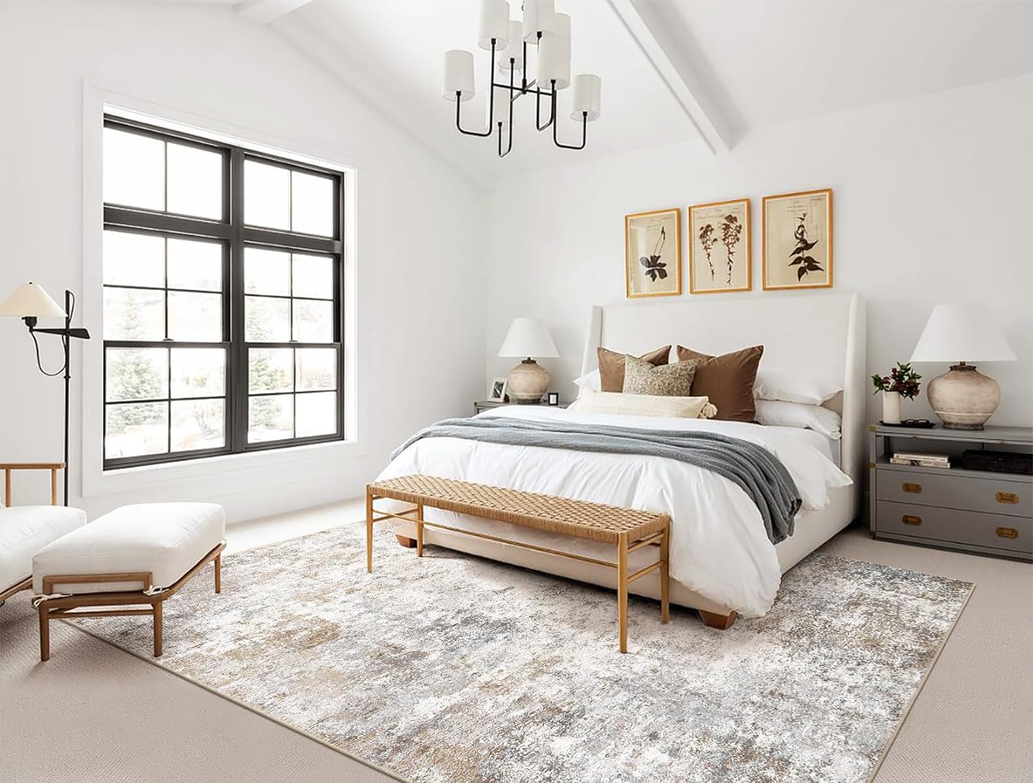 Washable Modern Abstract Area Rug: Soft, Non-Slip, Brown Grey