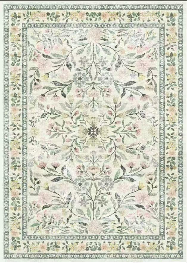 Large 8x10 Floral Washable Area Rug - Vintage Boho, Soft, Non-Slip, Stain Resistant