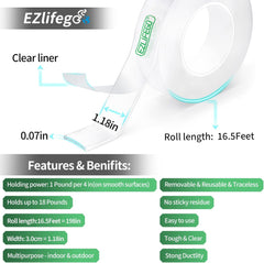 EZlifego Heavy-Duty Nano Double-Sided Mounting Tape, Strong Adhesive Picture Hanging Strips