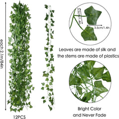 Lifelike Ivy Vines Garland 12-Pack, 84 Feet Total, Aesthetic Artificial Greenery Decor