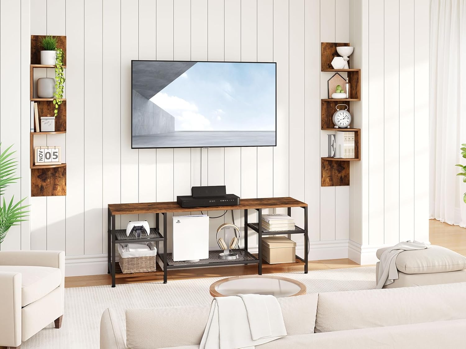 HOOBRO Rustic Floating Corner Shelves Set (2-Pack) - 4-Tier Wall Mounted Storage