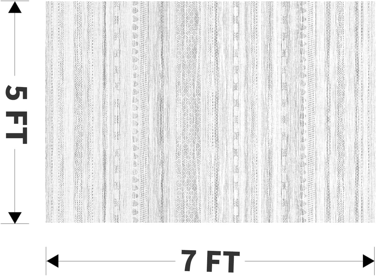 Ultra Soft Machine Washable Boho Living Room Area Rug 5x7 Grey