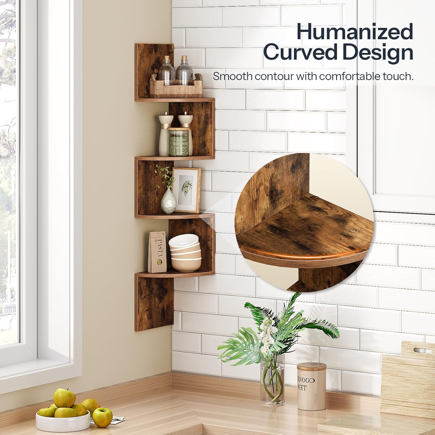 HOOBRO Rustic Floating Corner Shelves Set (2-Pack) - 4-Tier Wall Mounted Storage