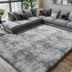 Boshengya Ultra Soft Fluffy Shag Area Rug, Tie-Dye Grey, Cozy Bedroom Living Room