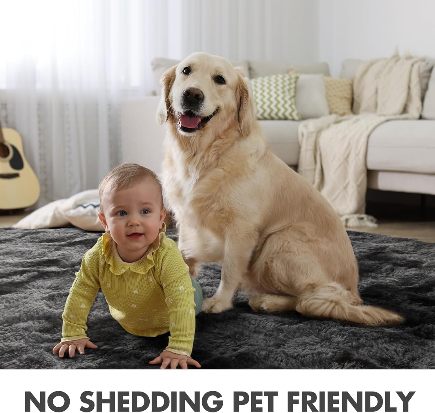 Ultra Soft Fluffy Tie-Dyed Shag Area Rug for Living Room