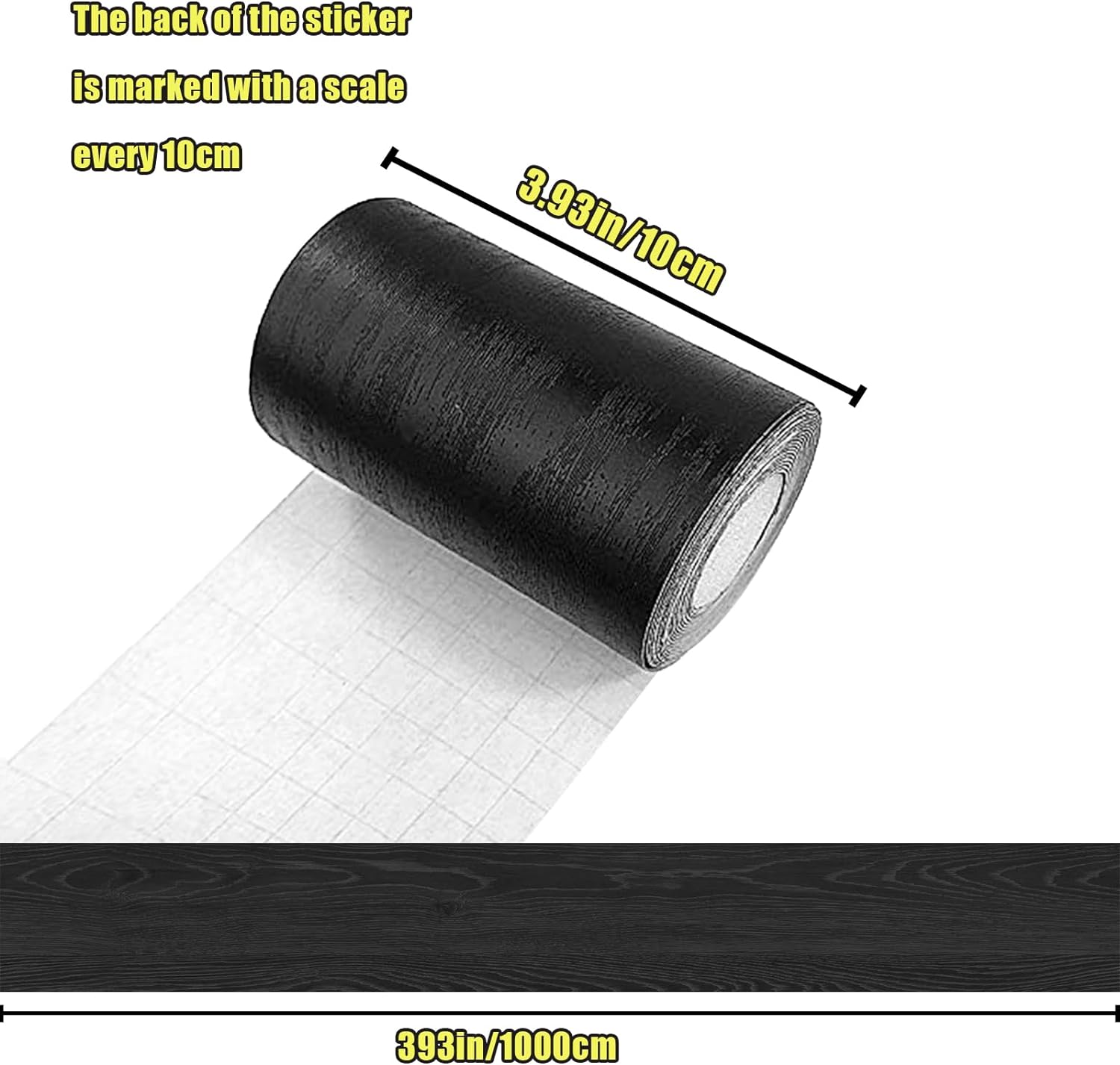 Black Wood Grain Self-Adhesive Waterproof PVC Wall Border Decor 4.2x390