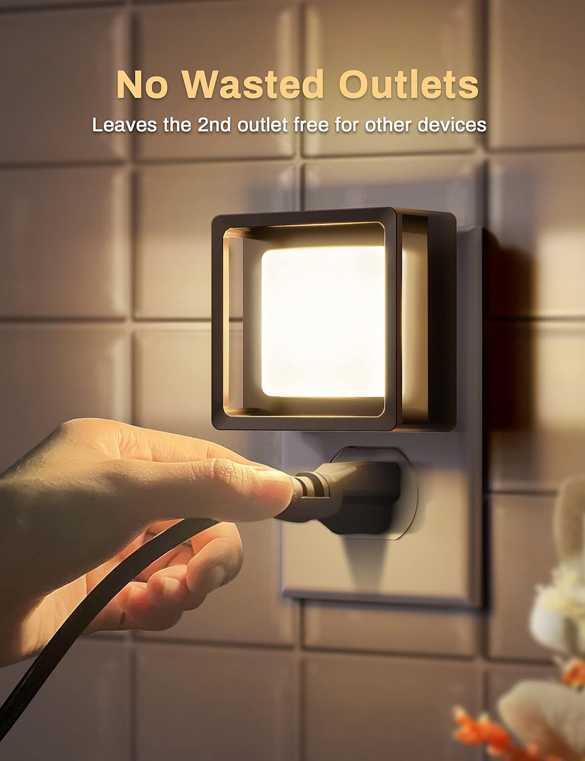 DORESshop Dimmable LED Plug-In Night Lights 2-Pack, Dusk-to-Dawn Sensor, Soft White