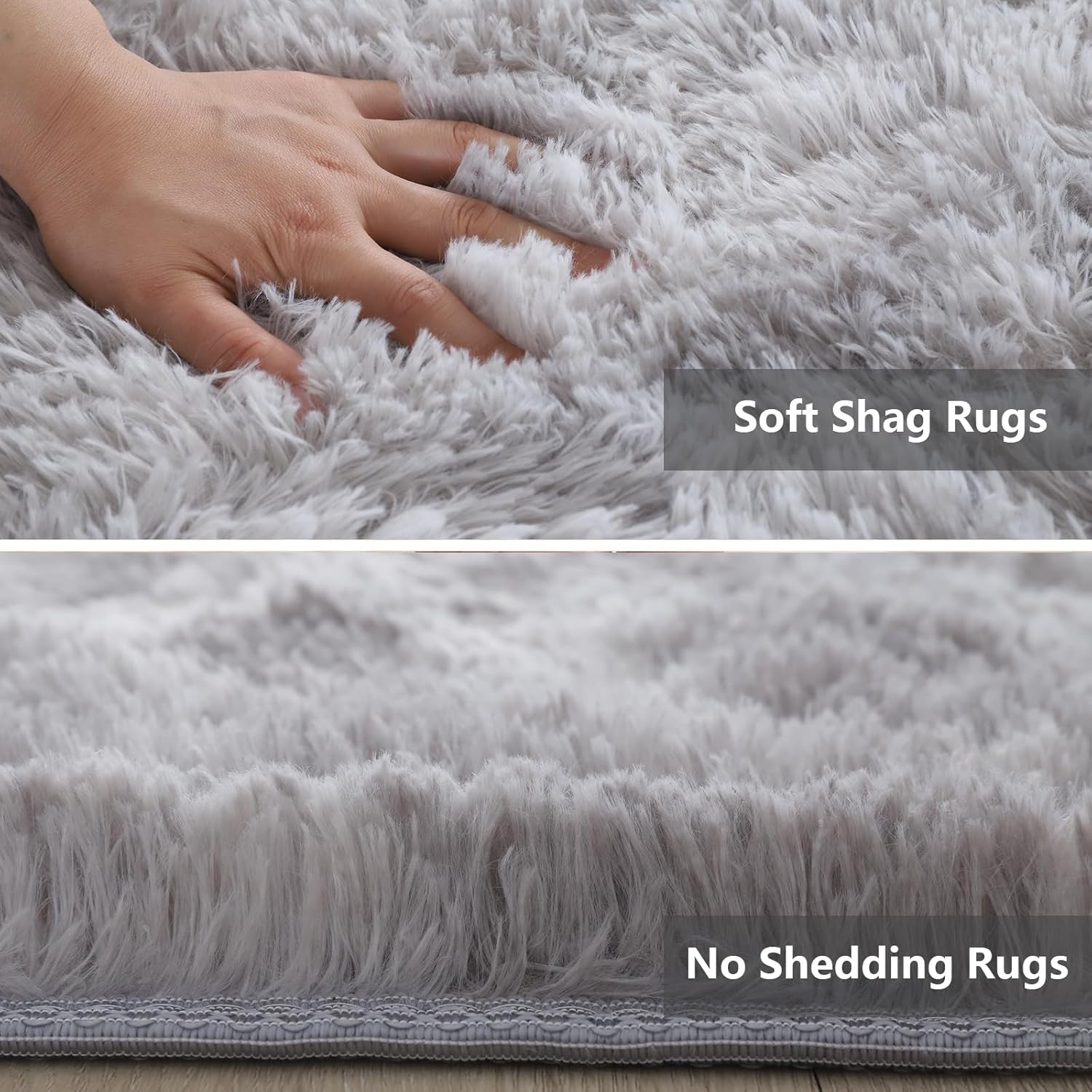Boshengya Ultra Soft Fluffy Shag Area Rug, Tie-Dye Grey, Cozy Bedroom Living Room