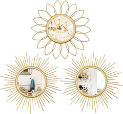3-Pack Gold Sunburst Metal Wall Mirrors for Living Room Entryway Decor