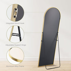 Sweetcrispy 64x21 Arched Full Length Standing/Leaning Body Mirror, Gold Aluminum Frame