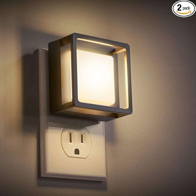 DORESshop Dimmable LED Plug-In Night Lights 2-Pack, Dusk-to-Dawn Sensor, Soft White