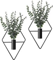Jexine Modern Geometric Metal Hanging Planters with Faux Eucalyptus, 4-Pack Black