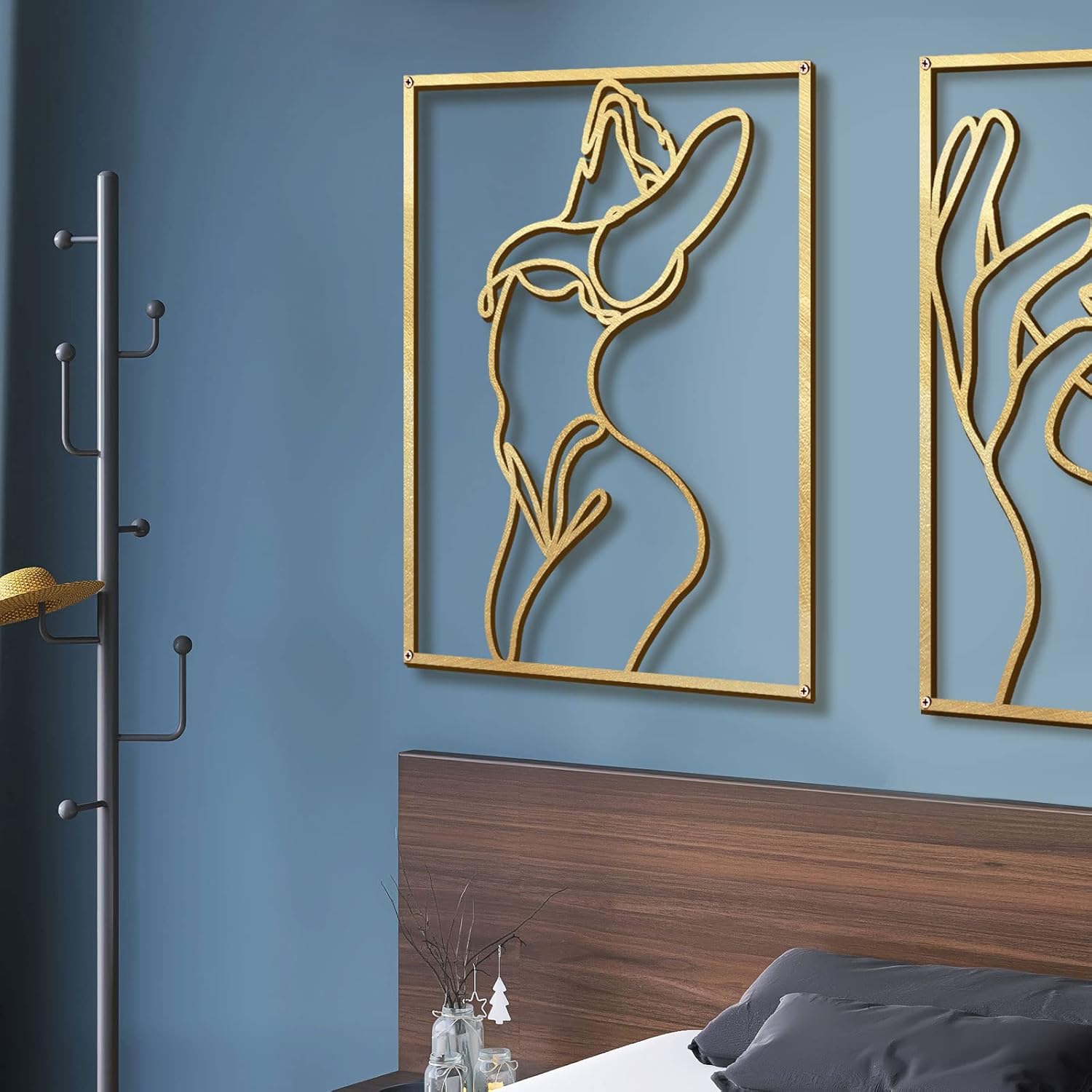 Glamativity 4-Pack Gold Minimalist Metal Line Art: Elegant Woman Body Wall Decor