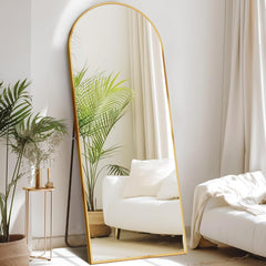 Sweetcrispy 64x21 Arched Full Length Standing/Leaning Body Mirror, Gold Aluminum Frame