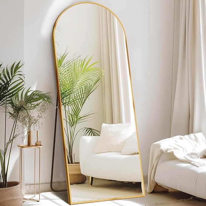 Sweetcrispy 64x21 Arched Full Length Standing/Leaning Body Mirror, Gold Aluminum Frame