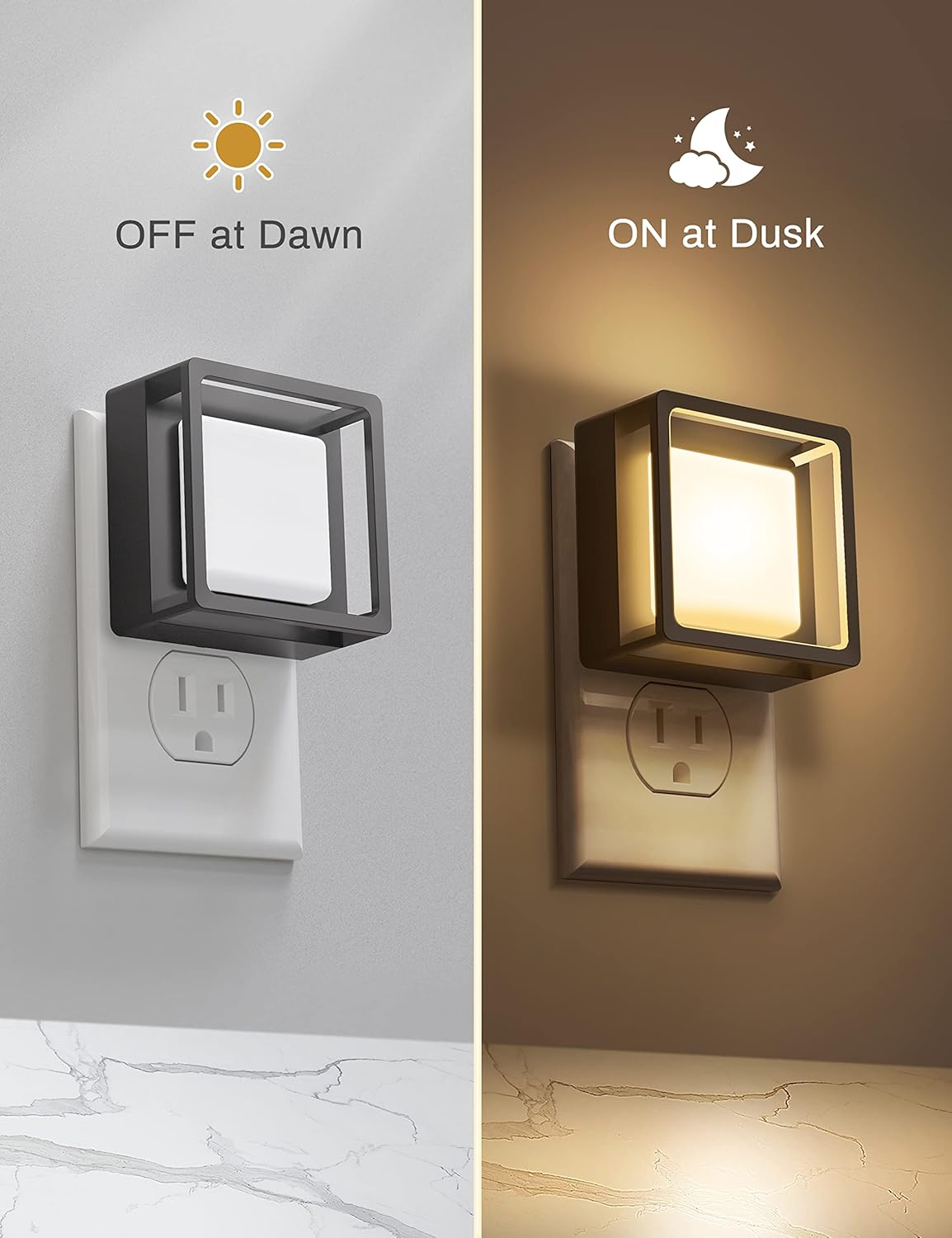 DORESshop Dimmable LED Plug-In Night Lights 2-Pack, Dusk-to-Dawn Sensor, Soft White
