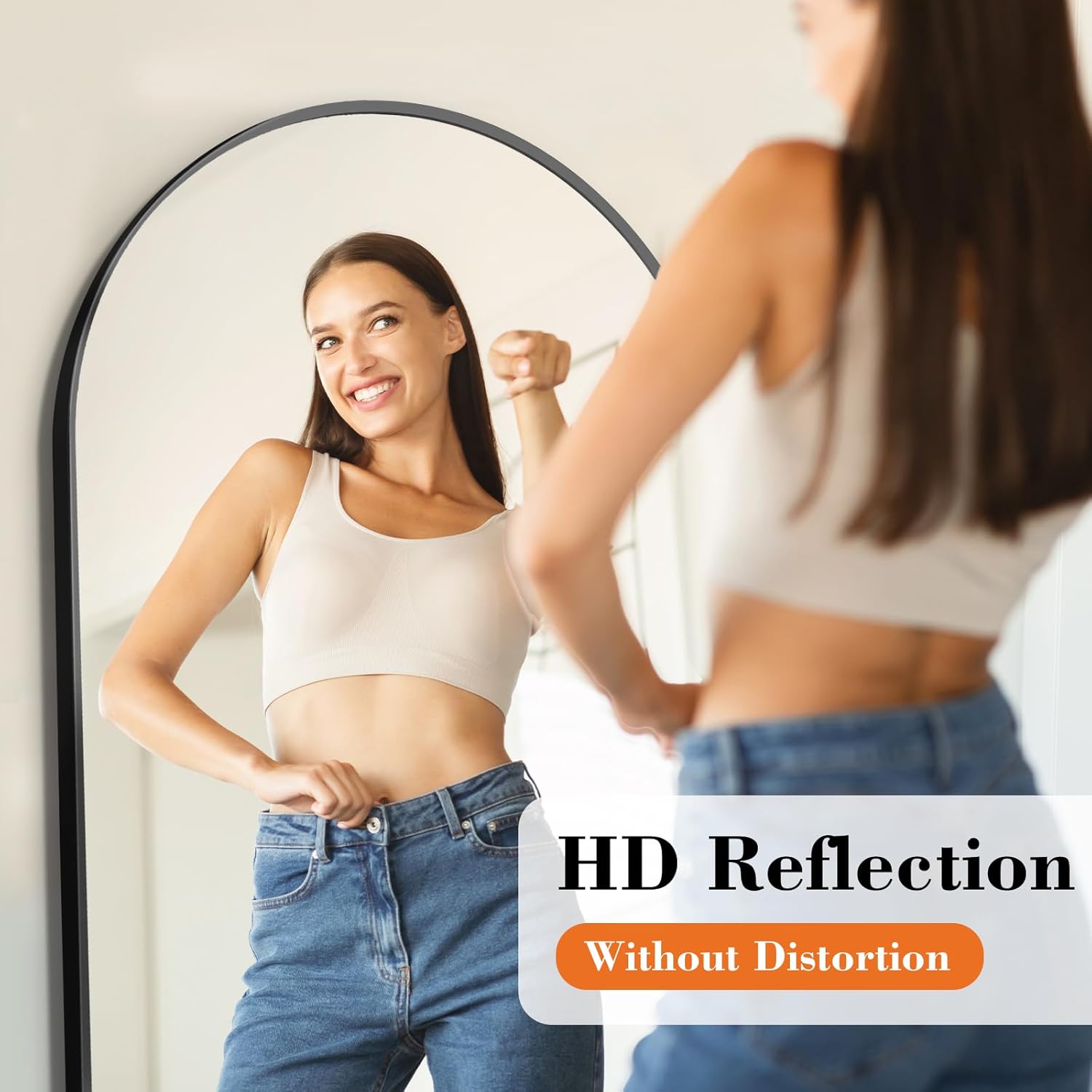 DUMOS 64x21 Arched Full-Length Mirror, Floor/Wall Mount, Shatterproof Glass