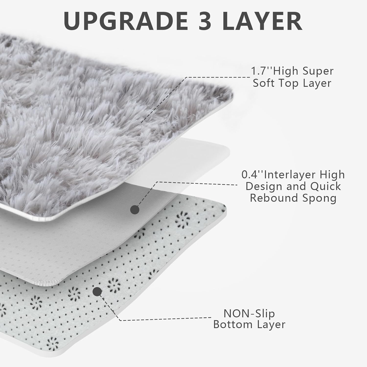 Boshengya Ultra Soft Fluffy Shag Area Rug, Tie-Dye Grey, Cozy Bedroom Living Room
