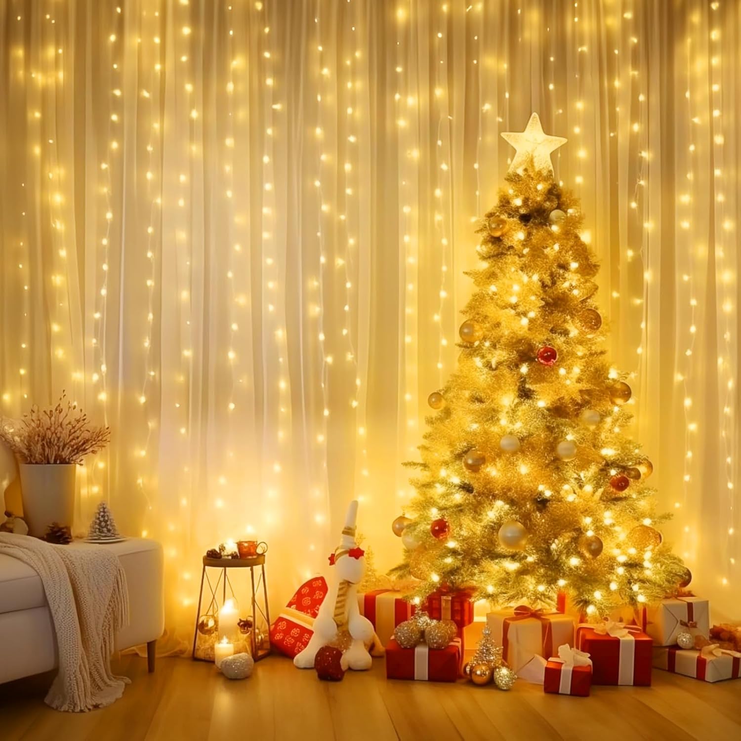 Minetom Dimmable Warm White USB Powered 300 LED Fairy Curtain Lights Remote