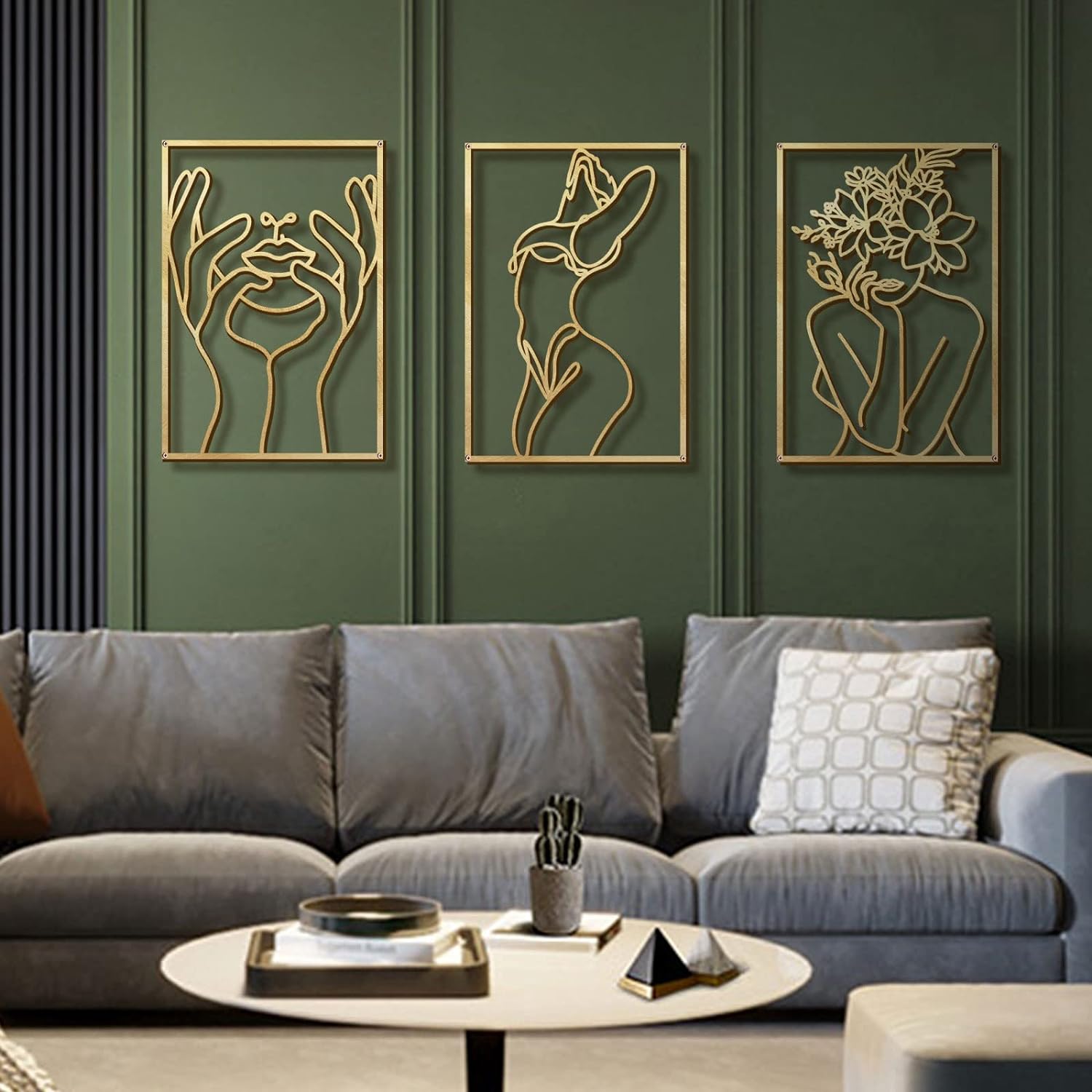 Glamativity 4-Pack Gold Minimalist Metal Line Art: Elegant Woman Body Wall Decor