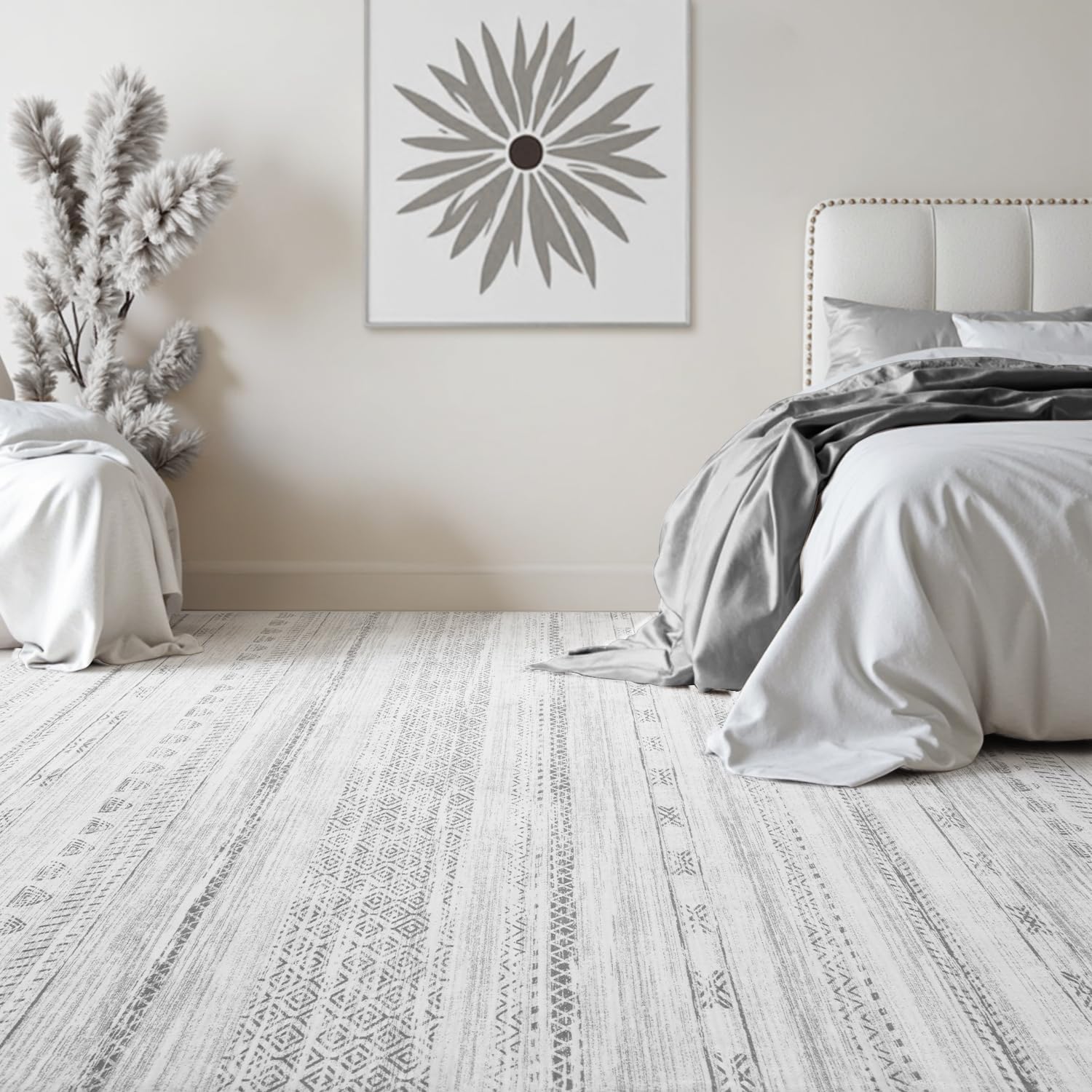 Ultra Soft Machine Washable Boho Living Room Area Rug 5x7 Grey