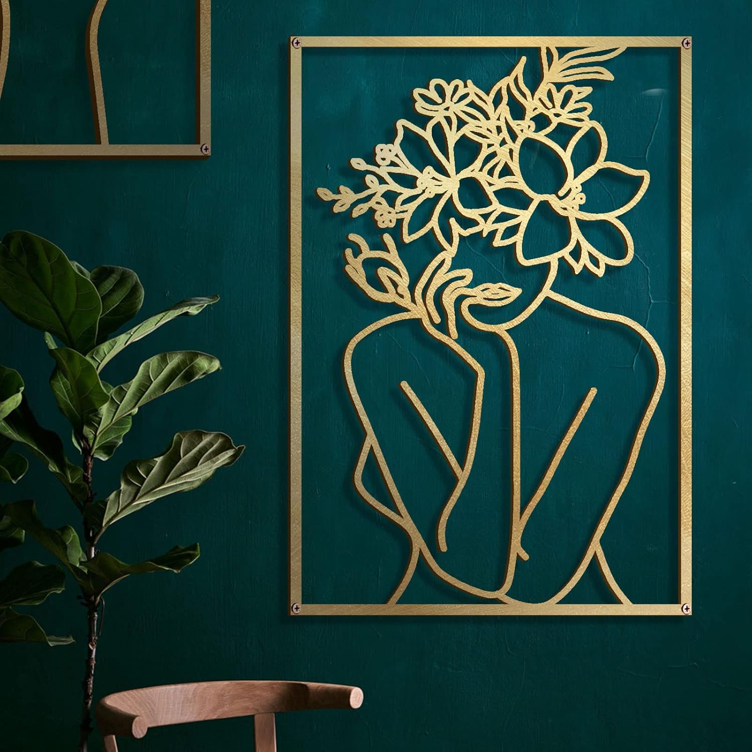 Glamativity 4-Pack Gold Minimalist Metal Line Art: Elegant Woman Body Wall Decor