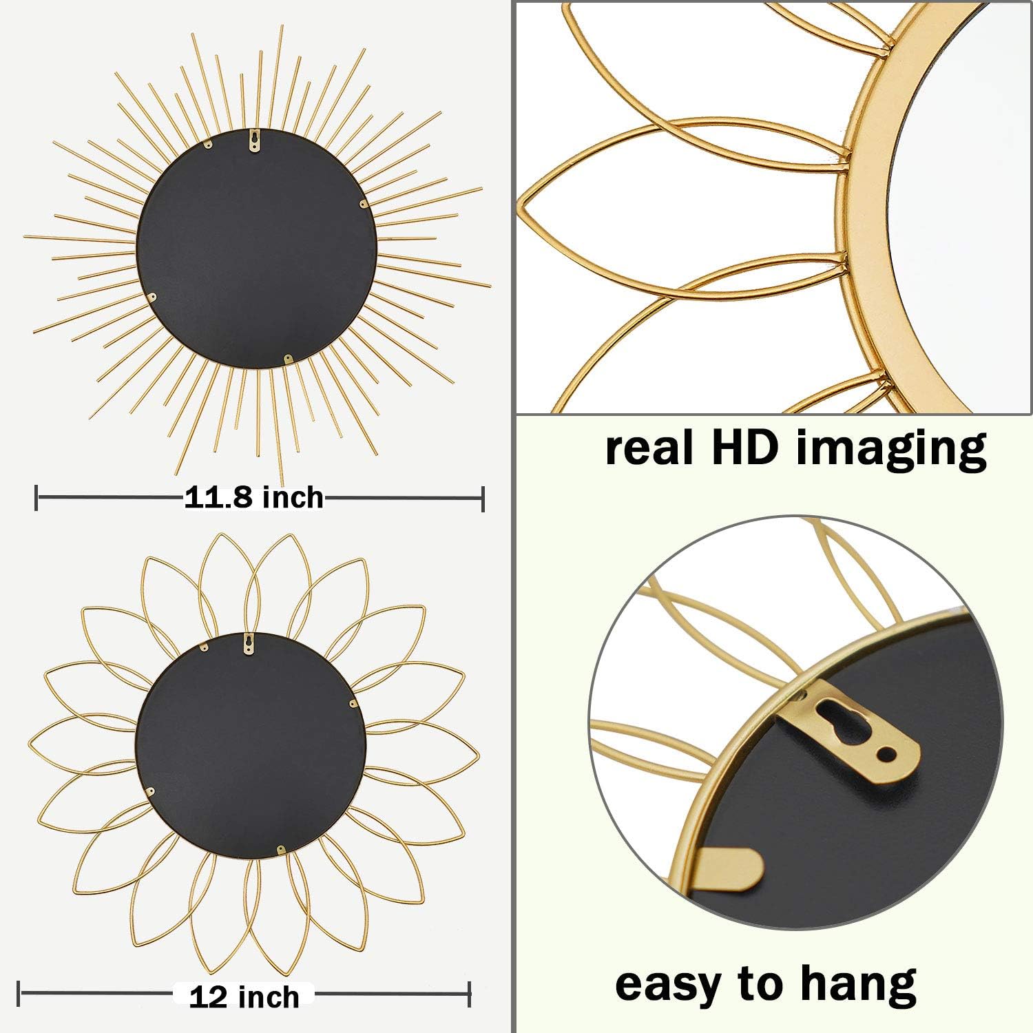 3-Pack Gold Sunburst Metal Wall Mirrors for Living Room Entryway Decor