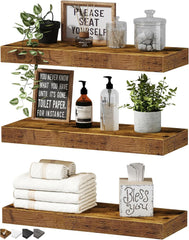 QEEIG Rustic Farmhouse 16-inch Floating Wall Shelves - Set of 3