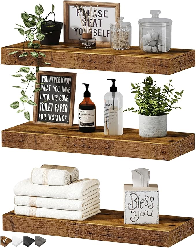 QEEIG Rustic Farmhouse 16-inch Floating Wall Shelves - Set of 3
