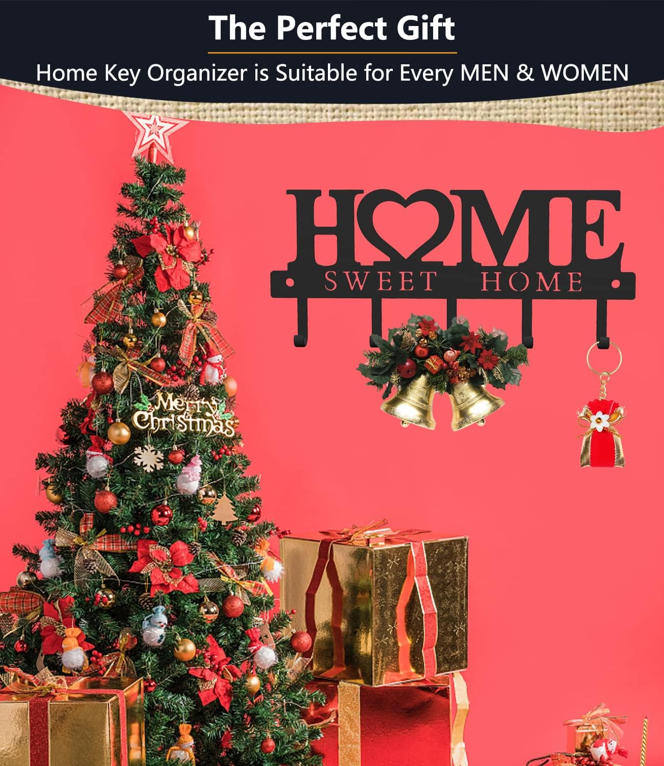 WIPHANY 5-Hook 'Home Sweet Home' Wall Mounted Key Holder Organizer Hanger Rack