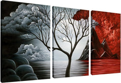 Wieco Art The Cloud Tree 3-Panel Giclee Canvas Wall Art - Modern Abstract Seascape Decor