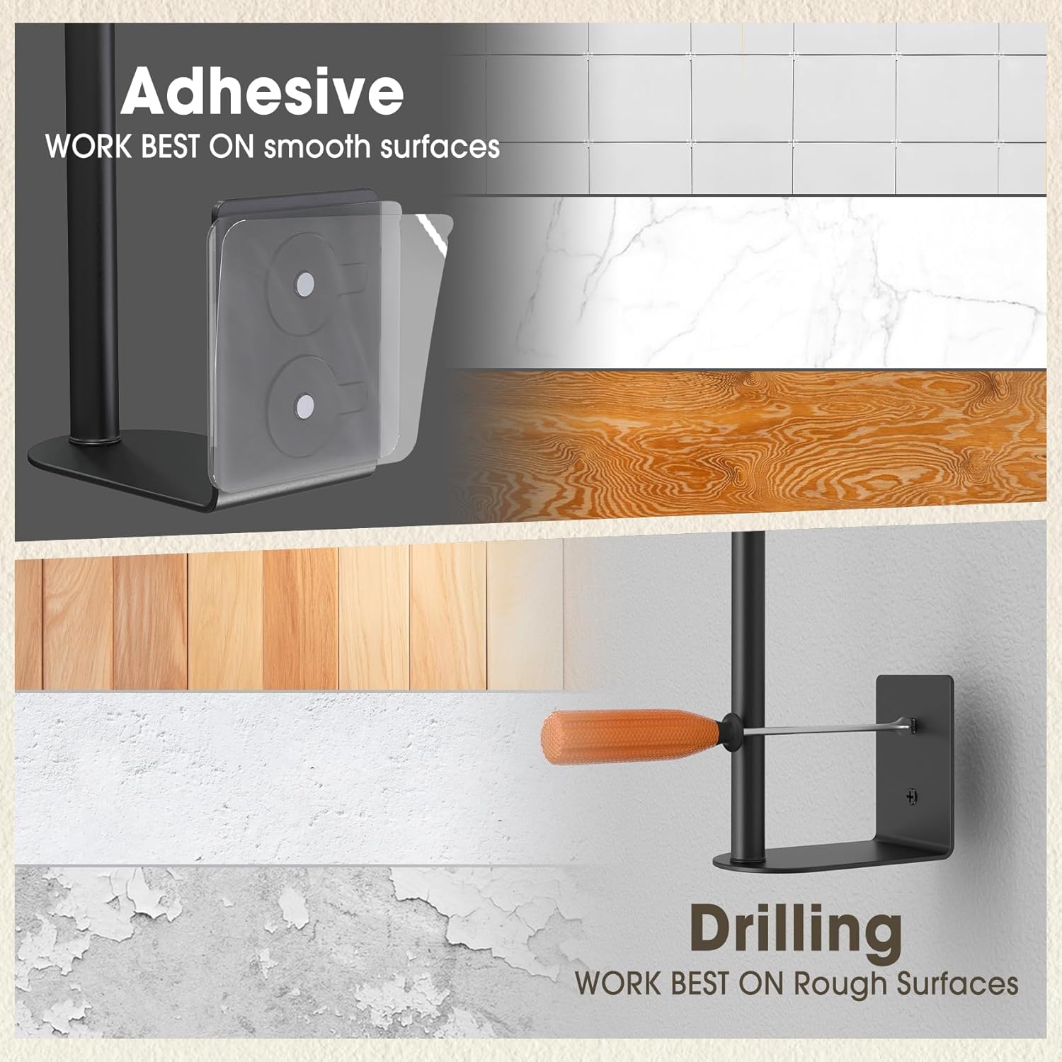 2-Pack Stainless Steel Baseball Cap Organizer Rack - Adhesive or Drill Mount