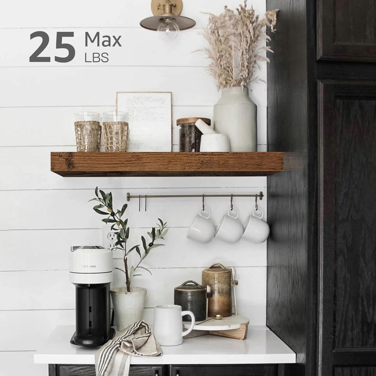 QEEIG Rustic Farmhouse 16-inch Floating Wall Shelves - Set of 3