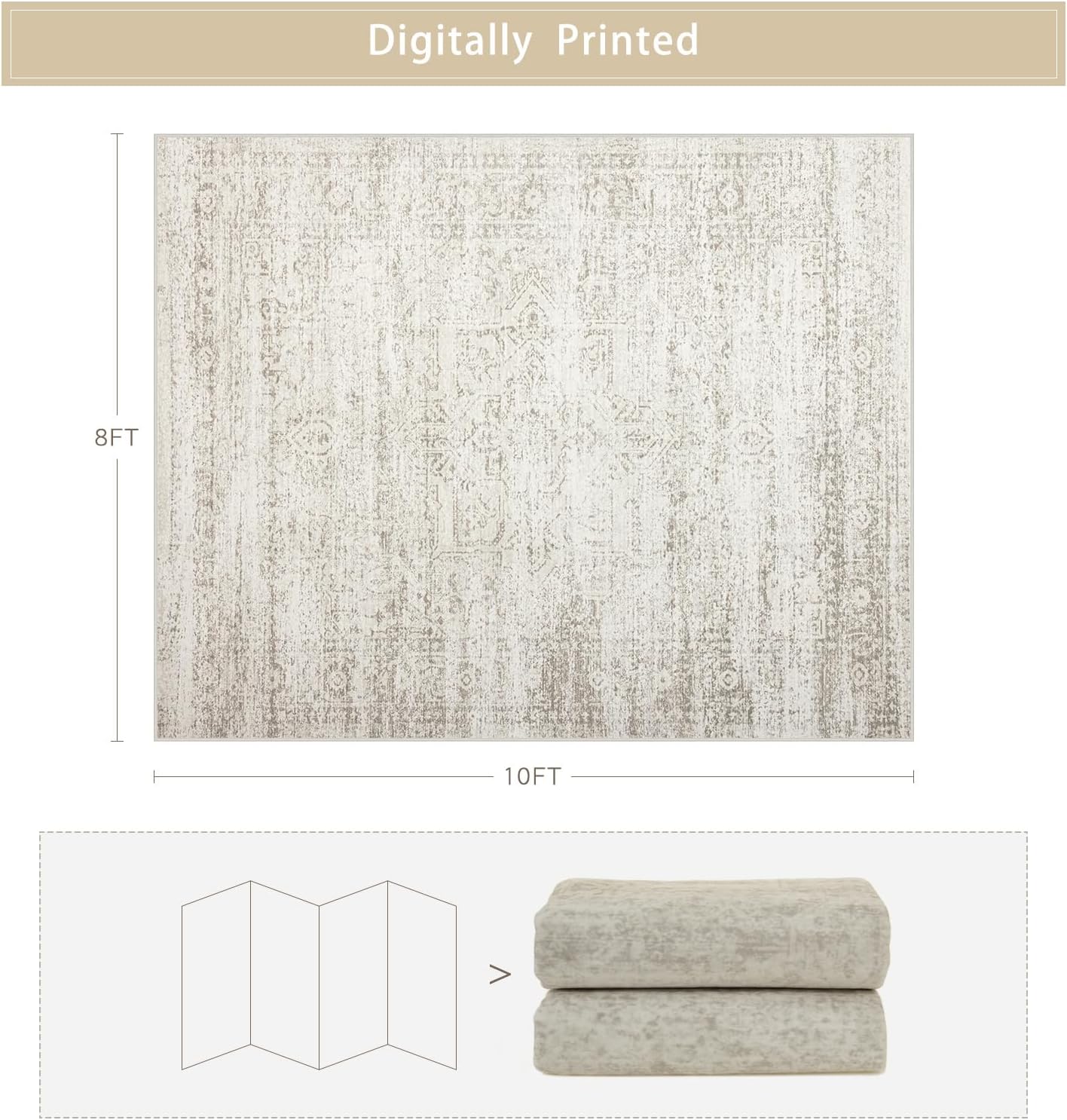 Luxury Washable Faux Wool Area Rug: Ultra Soft, Non-Slip Vintage Print