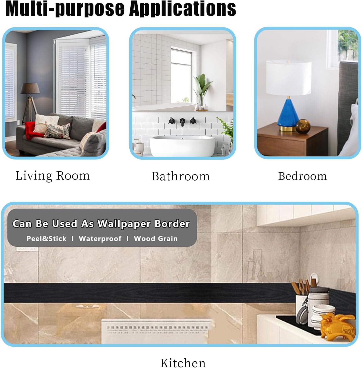 Black Wood Grain Self-Adhesive Waterproof PVC Wall Border Decor 4.2x390