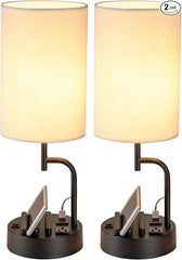 Dreamholder Dual Modern Table Lamps: USB Charging, AC Outlet, Phone Stands