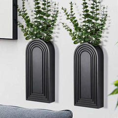 2-Pack Black Wooden Wall Vase Set Modern Farmhouse Boho Home Decor