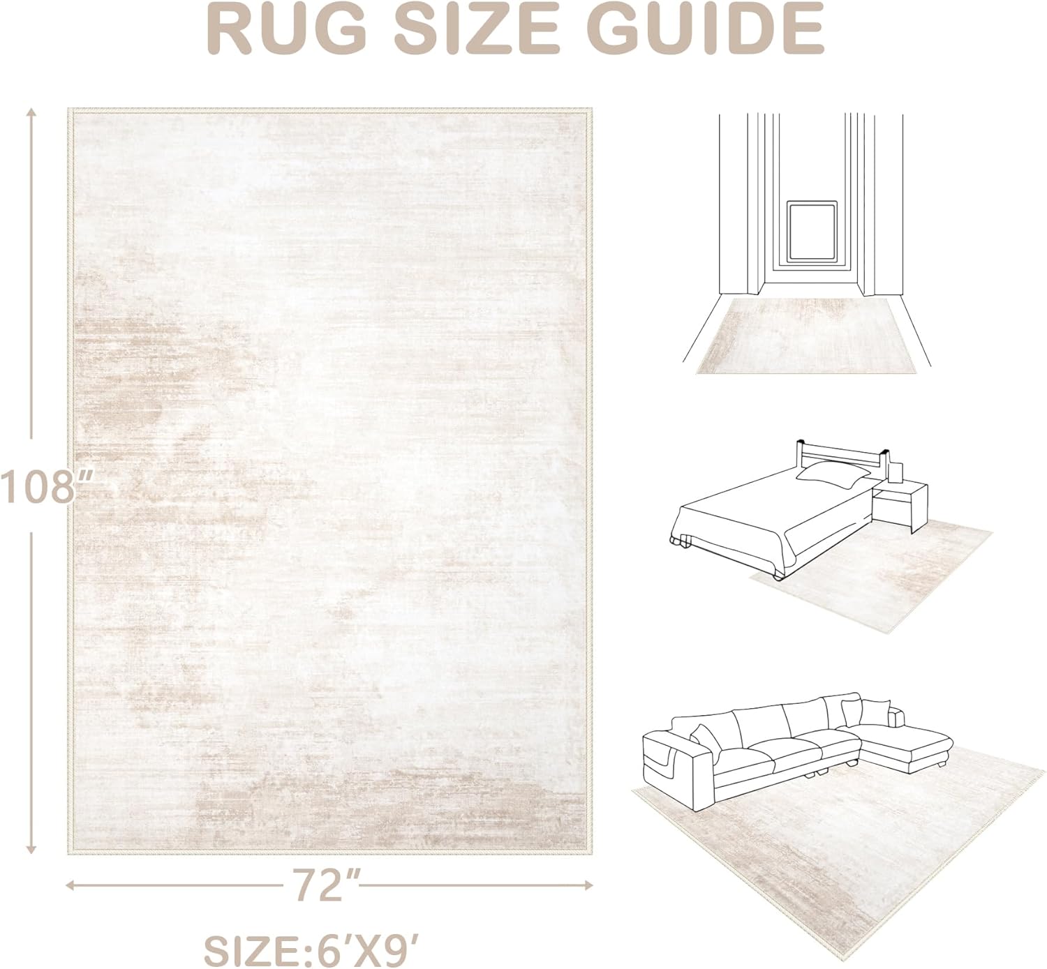 Modern Abstract Washable Area Rug 6x9: Soft, Non-Slip, Stain Resistant for Living Room