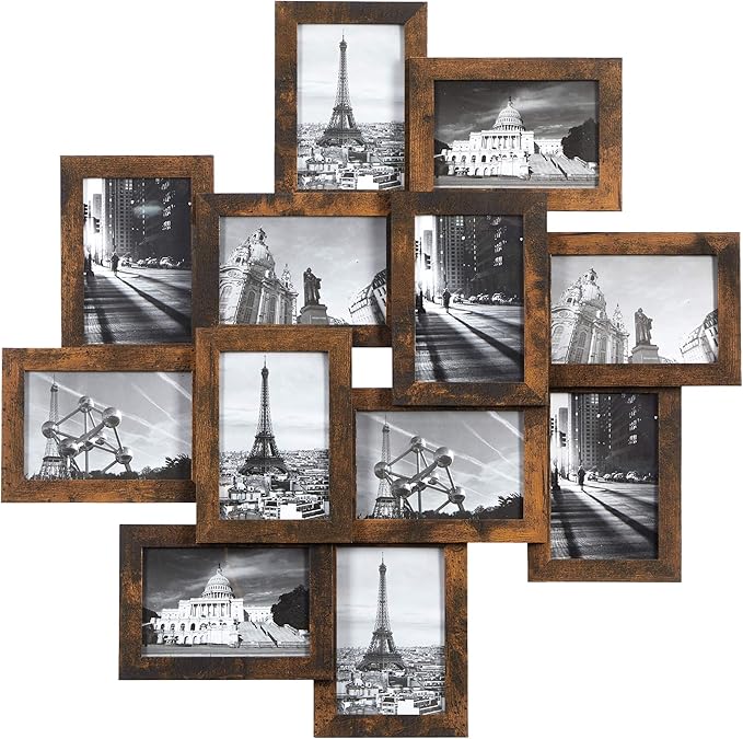 SONGMICS 12-Pack 4x6 Rustic Brown Collage Picture Frames, Glass Front