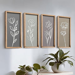 Captivating 3D Wooden Floral Wall Art (Set of 4) - Boho Farmhouse Decor