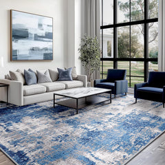 RELEANY Washable Abstract 8'x10' Area Rug, Non-Slip Soft Low-Pile Carpet, Blue-Gray