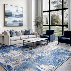 RELEANY Washable Abstract 8'x10' Area Rug, Non-Slip Soft Low-Pile Carpet, Blue-Gray